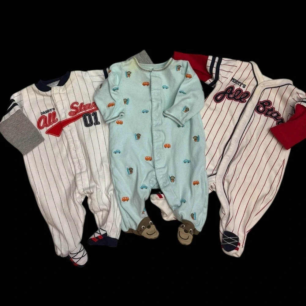 Carter's All Star and Animal Print Footies - Red, Blue, White